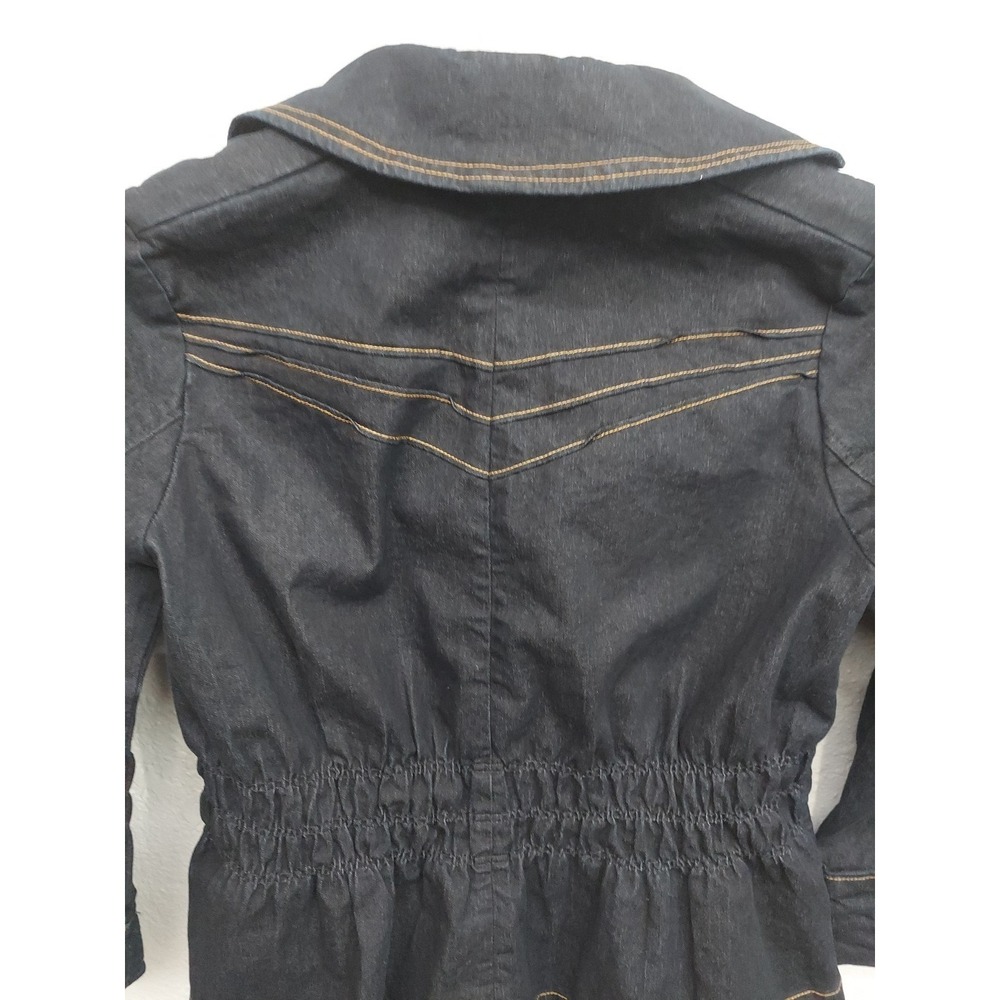 Joan Rivers Denim Jacket Womens XS Blue Dark Wash Gold Buttons Jean Stretch - Picture 5 of 11